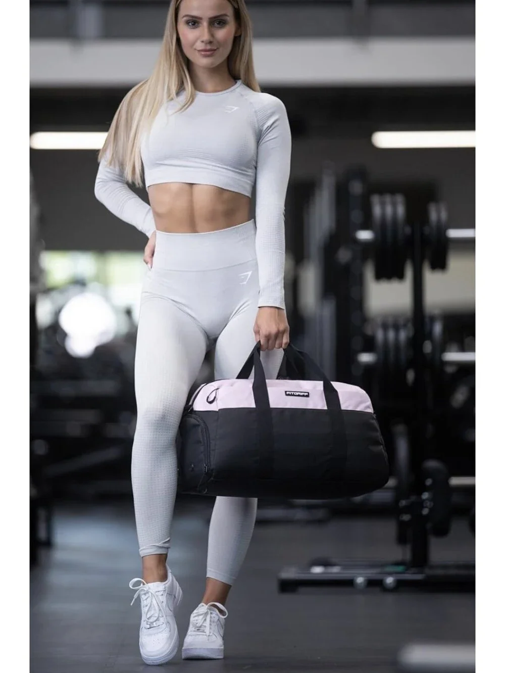 Unisex FITGRIFF Canvas Two-Tone Carry GYM Bag in Cream and Black